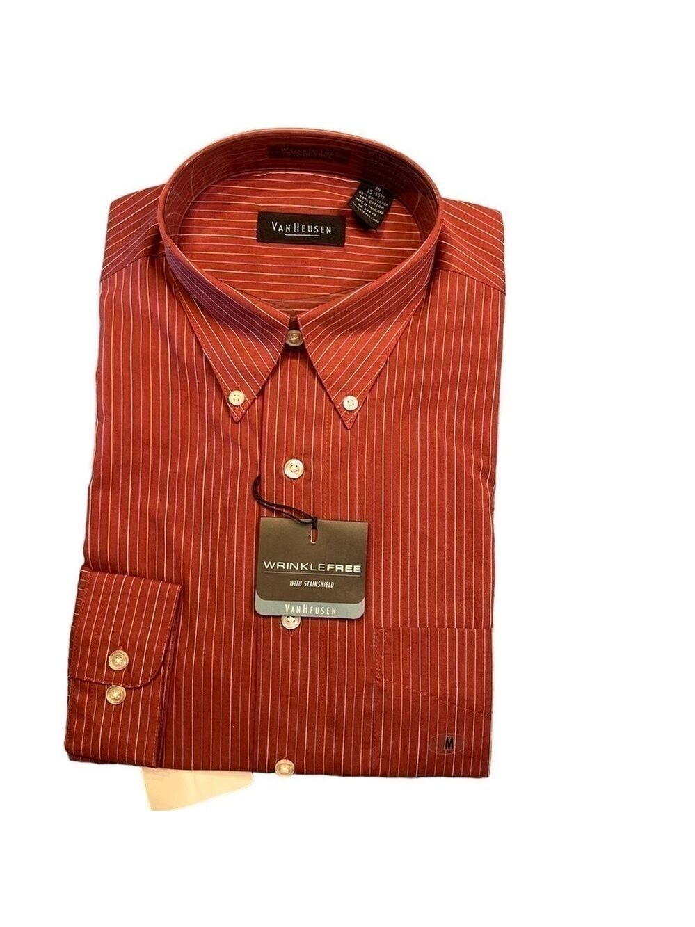 NWT Van Heusen, men’s red plaid, Button Dress Shirt, Sz Med. Long Sleeves